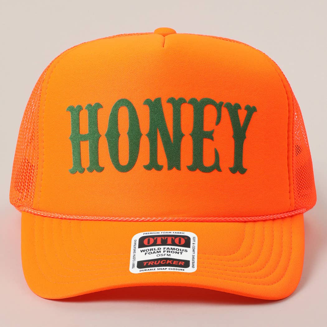 Fashion City - HONEY Text Logo Printed Mesh Back Trucker Hat: Pink / ONE SIZE