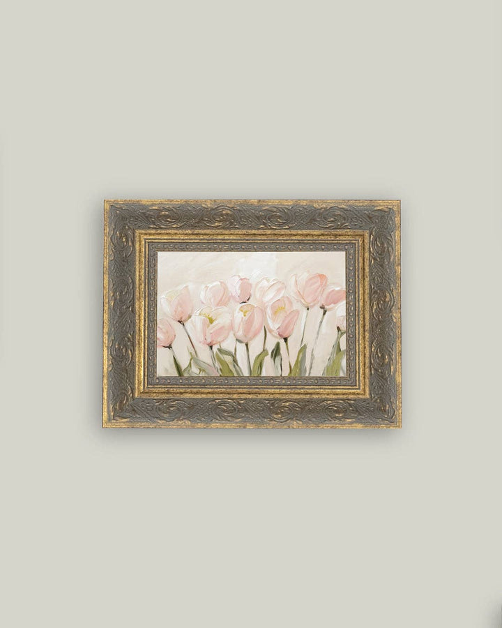 Petal Lane Home - Pink Tulips Framed Antique Art: 7x5