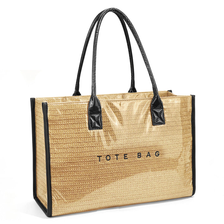MKS America - PVC Straw Print Tote Bag Zip Waterproof Beach Bag: Brown / M