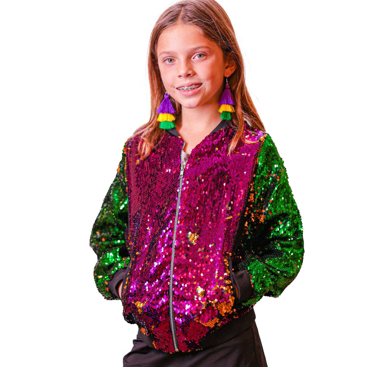 The Mardi Gras Krewe - Reversible Mardi Gras Sequin Jacket for Women & Kids, Mardi Gras Outfit: X-Large