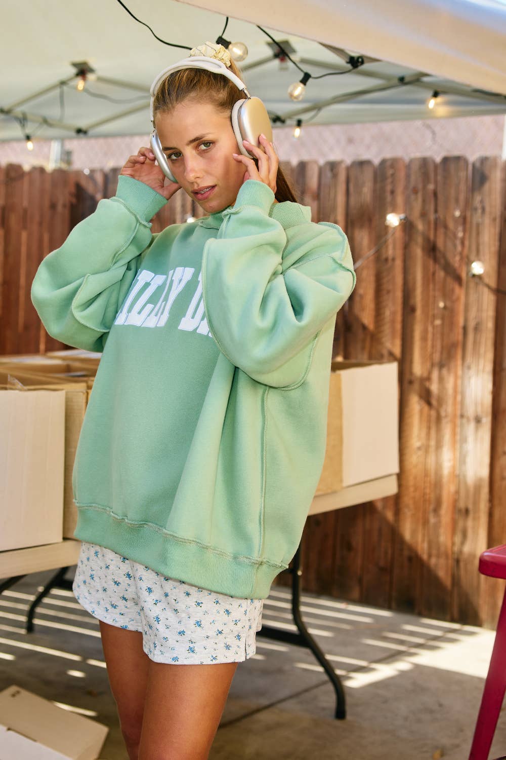 BUCKETLIST INC - IT2594E-DILLYDALLY | 'DILLY DALLY' Mock Neck Sweatshirt: SAGE