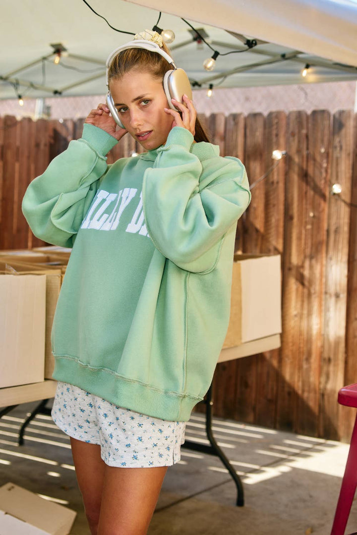 BUCKETLIST INC - IT2594E-DILLYDALLY | 'DILLY DALLY' Mock Neck Sweatshirt: SAGE