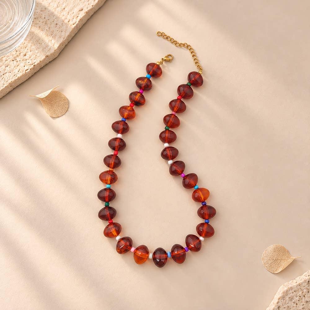 MKS America - Bohemian Beaded Choker Necklace For Women: Olive / M