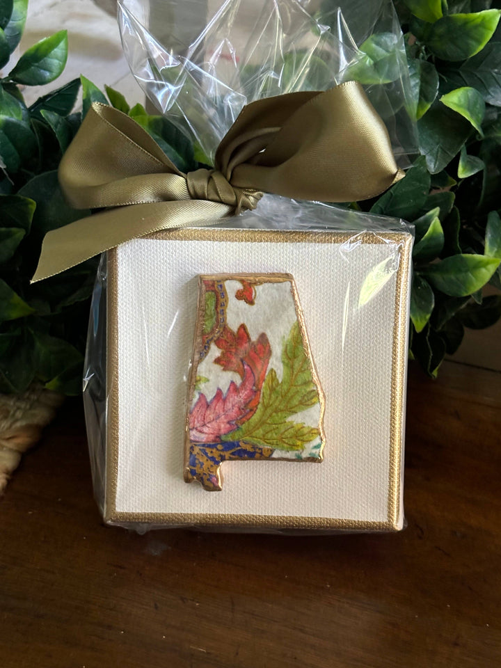 Rouge 225 - State of Alabama Tobacco Leaf Canvas Art: Package in Cello Bag with Satin Ribbon