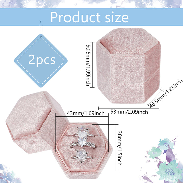 3-Slot Hexagonal Velvet Ring Boxes, Jewelry Gift Boxes for Rings, Stud Earrings Storage