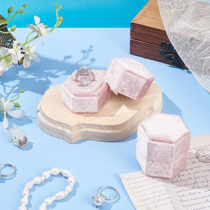 3-Slot Hexagonal Velvet Ring Boxes, Jewelry Gift Boxes for Rings, Stud Earrings Storage