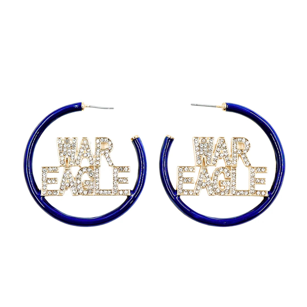 Auburn War Eagle Navy Pave Hoop Earrings