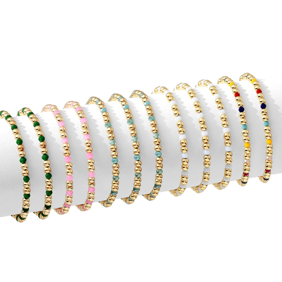 4mm Bead & Crystal Stretch Bracelets- ASST COLORS