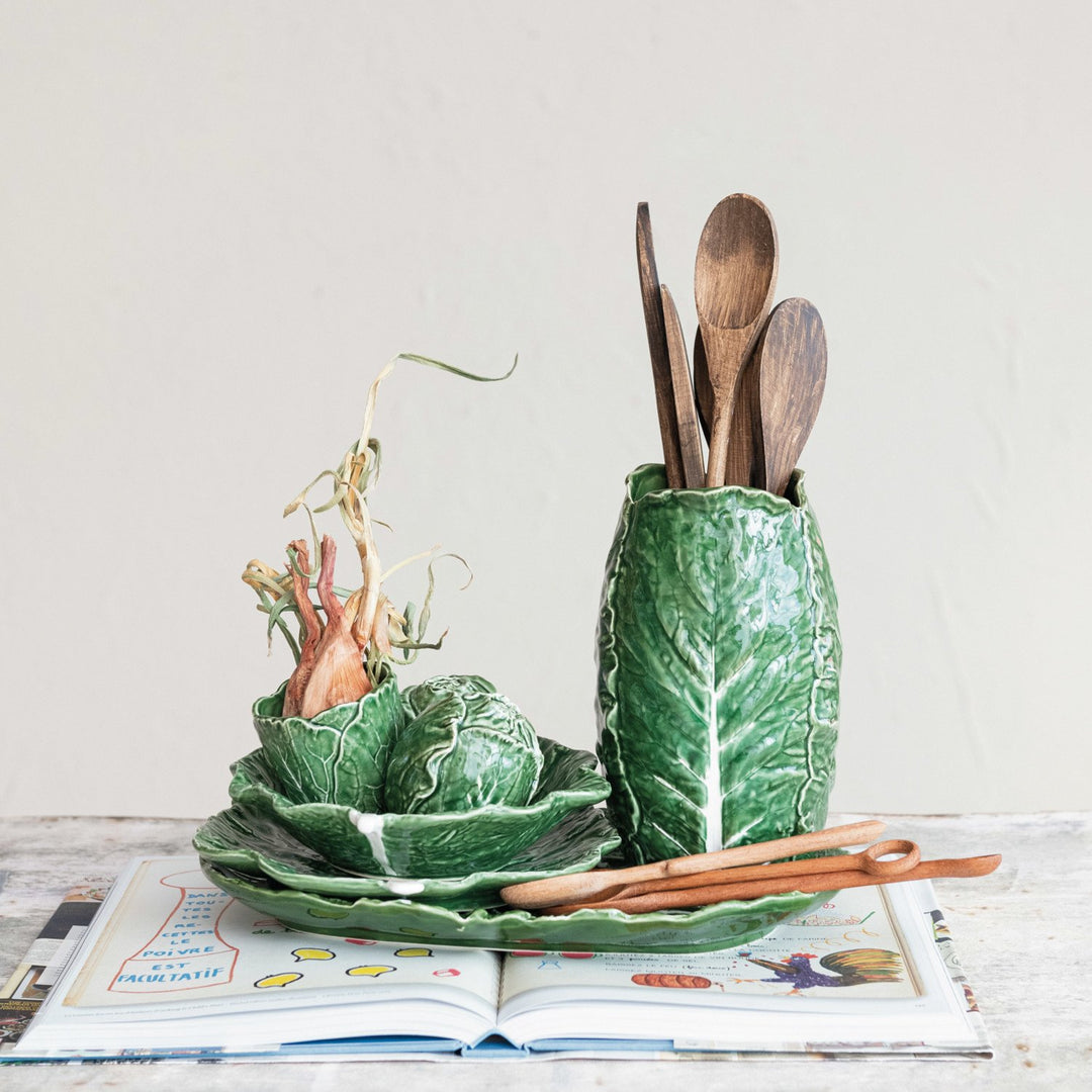 3" Round x 2-3/4"H Embossed Stoneware Cabbage Planter