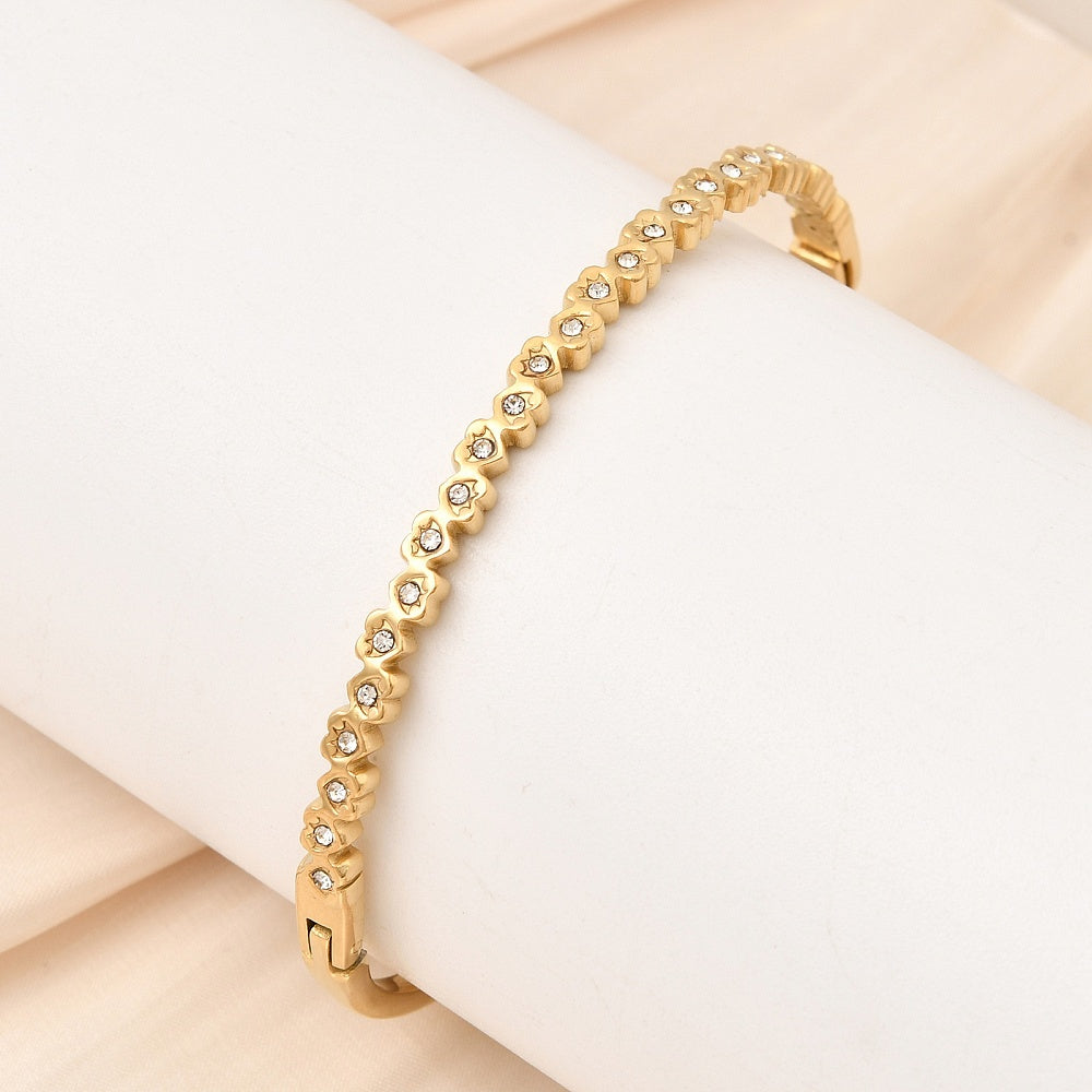 Stainless Steel with Real 18K Gold Plated. Hinged Bangle Bracelet