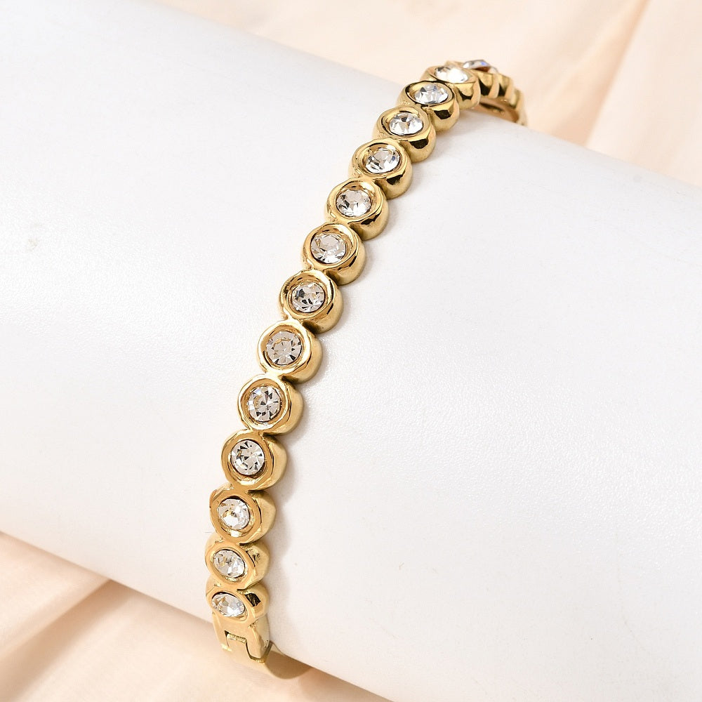 Stainless Steel with Real 18K Gold Plated. Hinged Bangle Bracelet