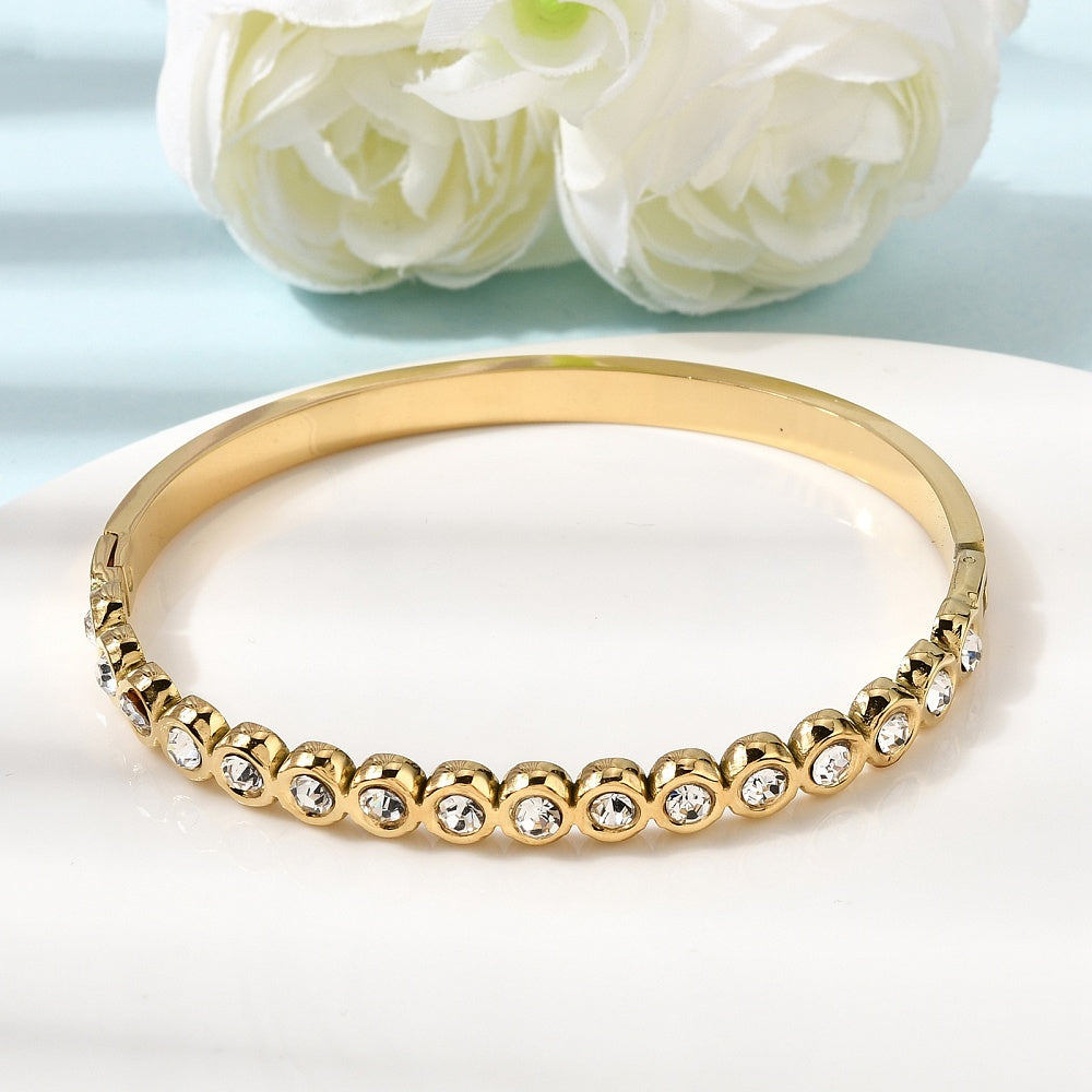 Stainless Steel with Real 18K Gold Plated. Hinged Bangle Bracelet