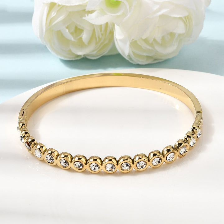Stainless Steel with Real 18K Gold Plated. Hinged Bangle Bracelet