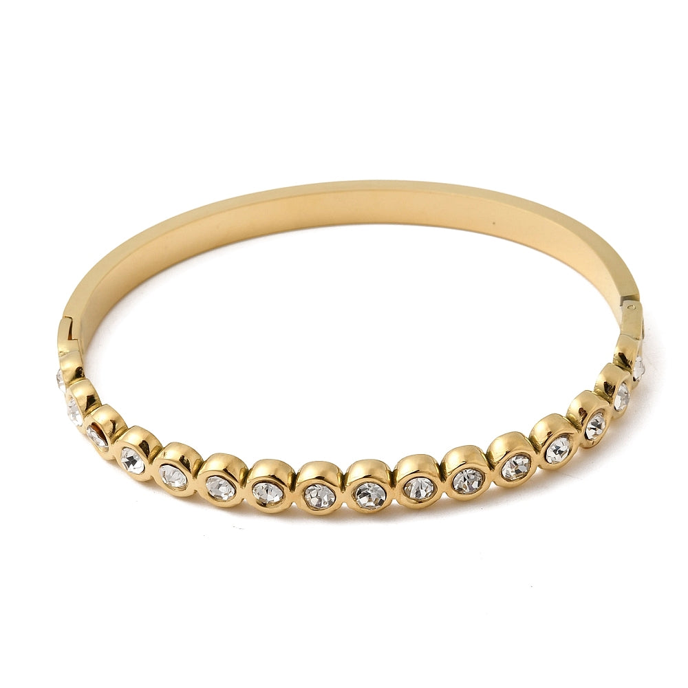 Stainless Steel with Real 18K Gold Plated. Hinged Bangle Bracelet