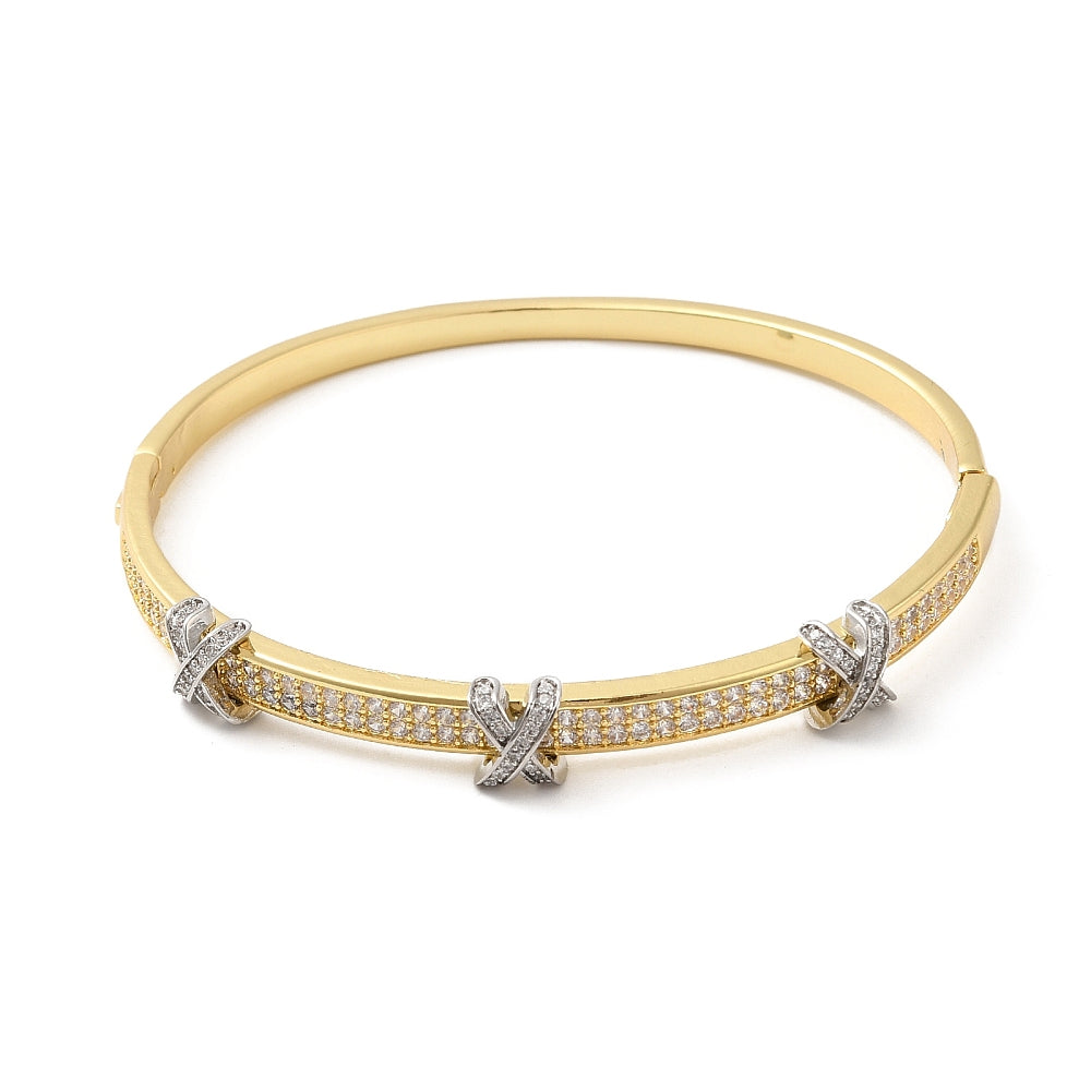 Brass Micro Pave Clear Cubic Zirconia Hinged Bangles for Women, Heart, Cadmium Free & Lead Free, Rack Plating, Long-Lasting Plated, Real 18K Gold Plated