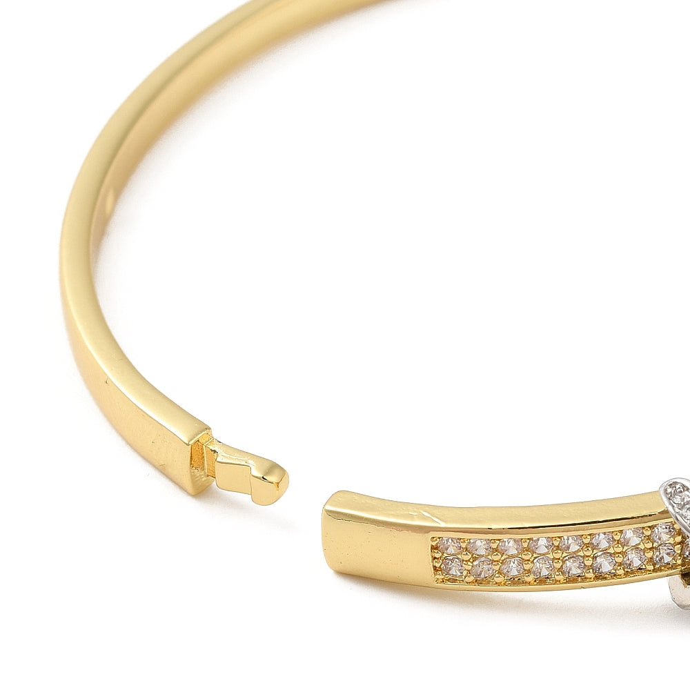 Brass Micro Pave Clear Cubic Zirconia Hinged Bangles for Women, Heart, Cadmium Free & Lead Free, Rack Plating, Long-Lasting Plated, Real 18K Gold Plated