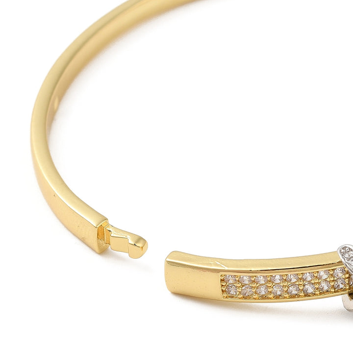 Brass Micro Pave Clear Cubic Zirconia Hinged Bangles for Women, Heart, Cadmium Free & Lead Free, Rack Plating, Long-Lasting Plated, Real 18K Gold Plated