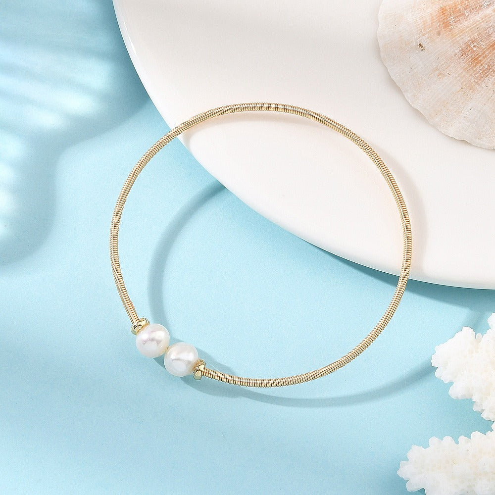 Stainless Steel with Real 18K Gold Plated. Hinged Bangle Bracelet