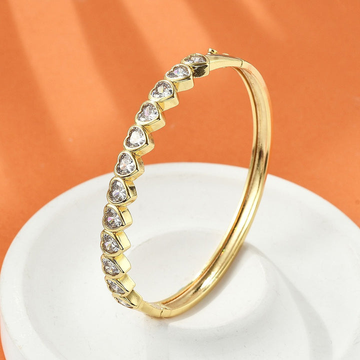 Brass Micro Pave Clear Cubic Zirconia Hinged Bangles for Women, Heart, Cadmium Free & Lead Free, Rack Plating, Long-Lasting Plated, Real 18K Gold Plated