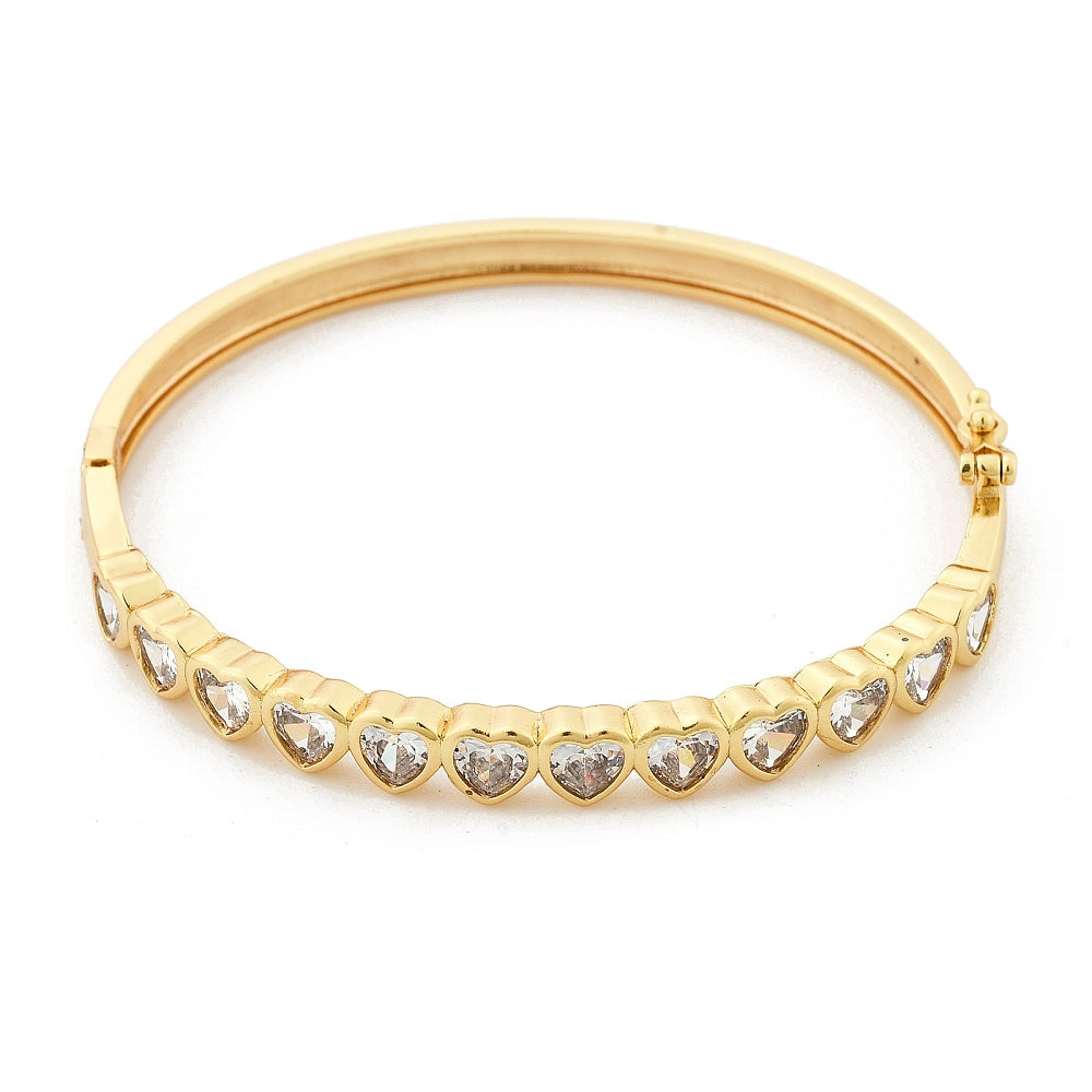 Brass Micro Pave Clear Cubic Zirconia Hinged Bangles for Women, Heart, Cadmium Free & Lead Free, Rack Plating, Long-Lasting Plated, Real 18K Gold Plated