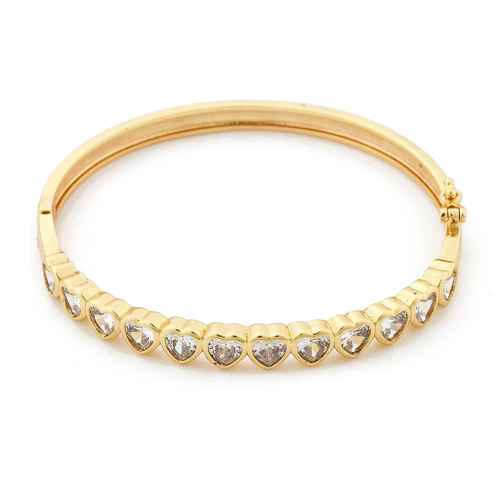 Brass Micro Pave Clear Cubic Zirconia Hinged Bangles for Women, Heart, Cadmium Free & Lead Free, Rack Plating, Long-Lasting Plated, Real 18K Gold Plated