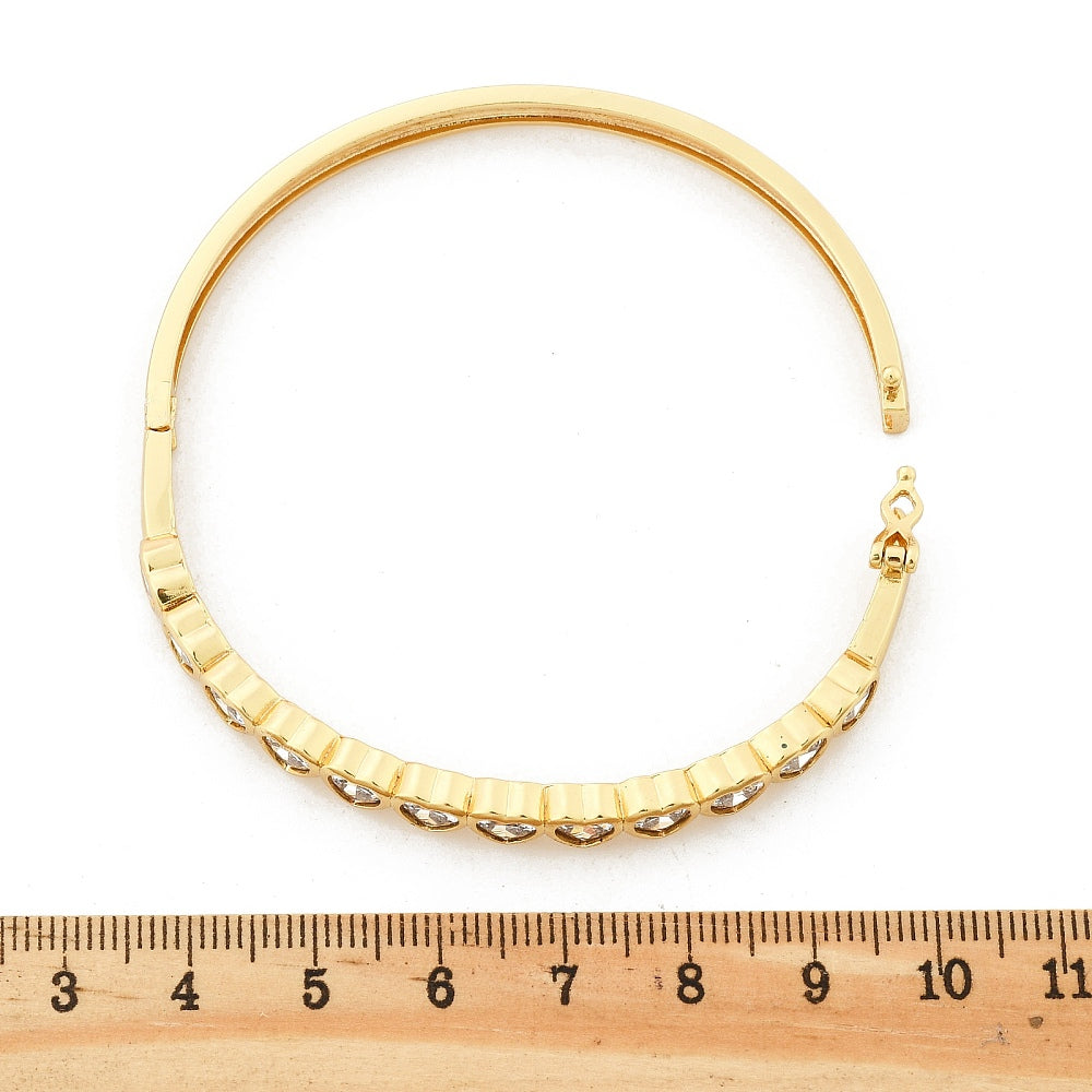 Brass Micro Pave Clear Cubic Zirconia Hinged Bangles for Women, Heart, Cadmium Free & Lead Free, Rack Plating, Long-Lasting Plated, Real 18K Gold Plated