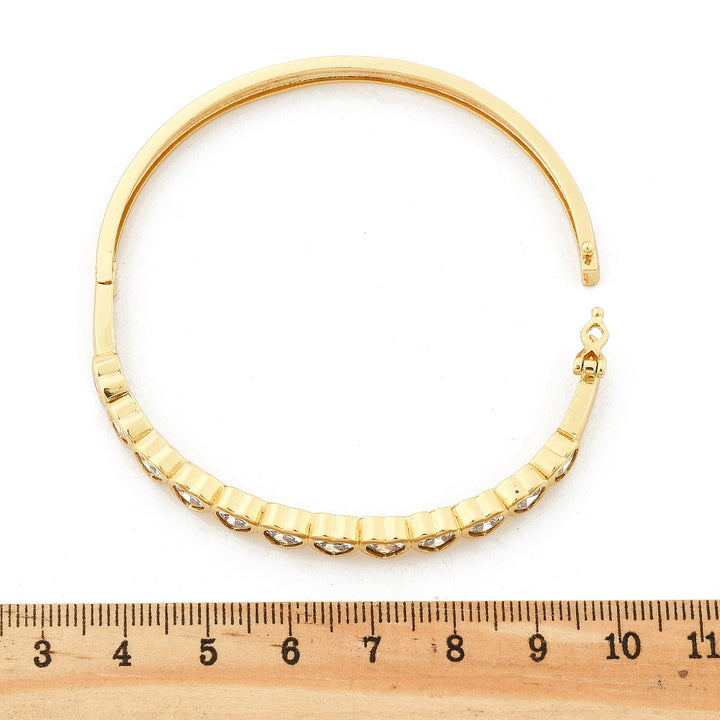 Brass Micro Pave Clear Cubic Zirconia Hinged Bangles for Women, Heart, Cadmium Free & Lead Free, Rack Plating, Long-Lasting Plated, Real 18K Gold Plated