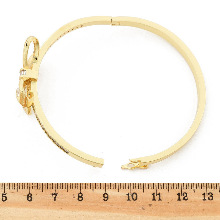 Brass Micro Pave Clear Cubic Zirconia Hinged Bangles for Women, Heart, Cadmium Free & Lead Free, Rack Plating, Long-Lasting Plated, Real 18K Gold Plated