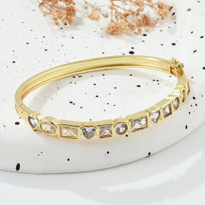 Brass Micro Pave Clear Cubic Zirconia Hinged Bangles for Women, Heart, Cadmium Free & Lead Free, Rack Plating, Long-Lasting Plated, Real 18K Gold Plated