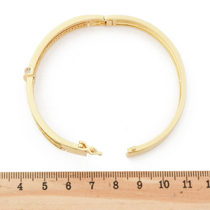 Brass Micro Pave Clear Cubic Zirconia Hinged Bangles for Women, Heart, Cadmium Free & Lead Free, Rack Plating, Long-Lasting Plated, Real 18K Gold Plated