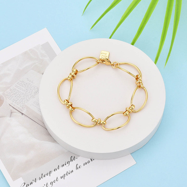 Oval Link Chain Bracelets for Women Nickel Free, Real 18K Gold Plated, 7-7/8 inch