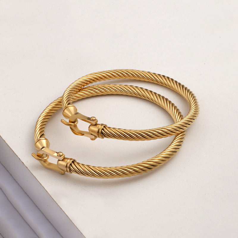 Stainless Steel with Real 18K Gold Plated. Hinged Bangle Bracelet