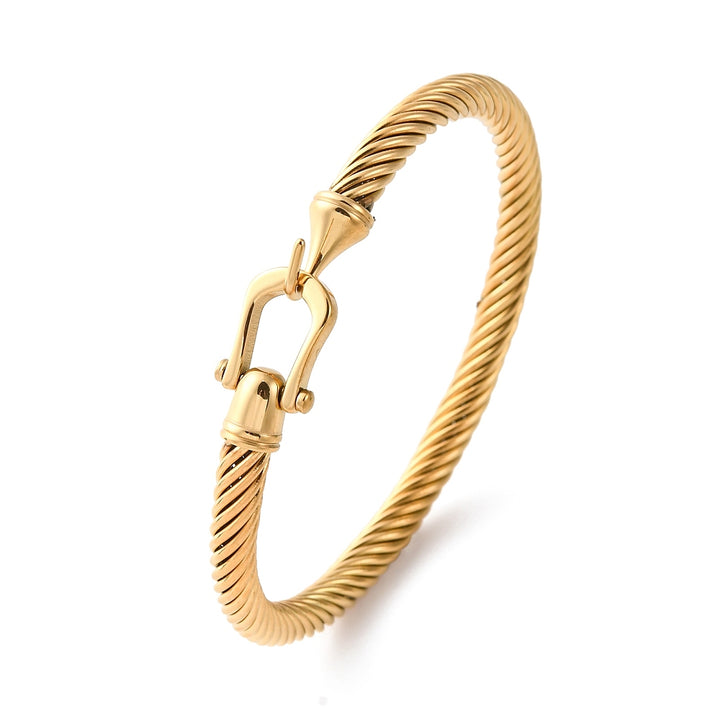 Stainless Steel with Real 18K Gold Plated. Hinged Bangle Bracelet