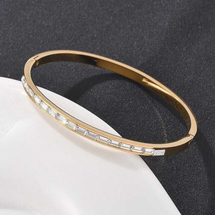 Stainless Steel with Real 18K Gold Plated. Hinged Bangle Bracelet