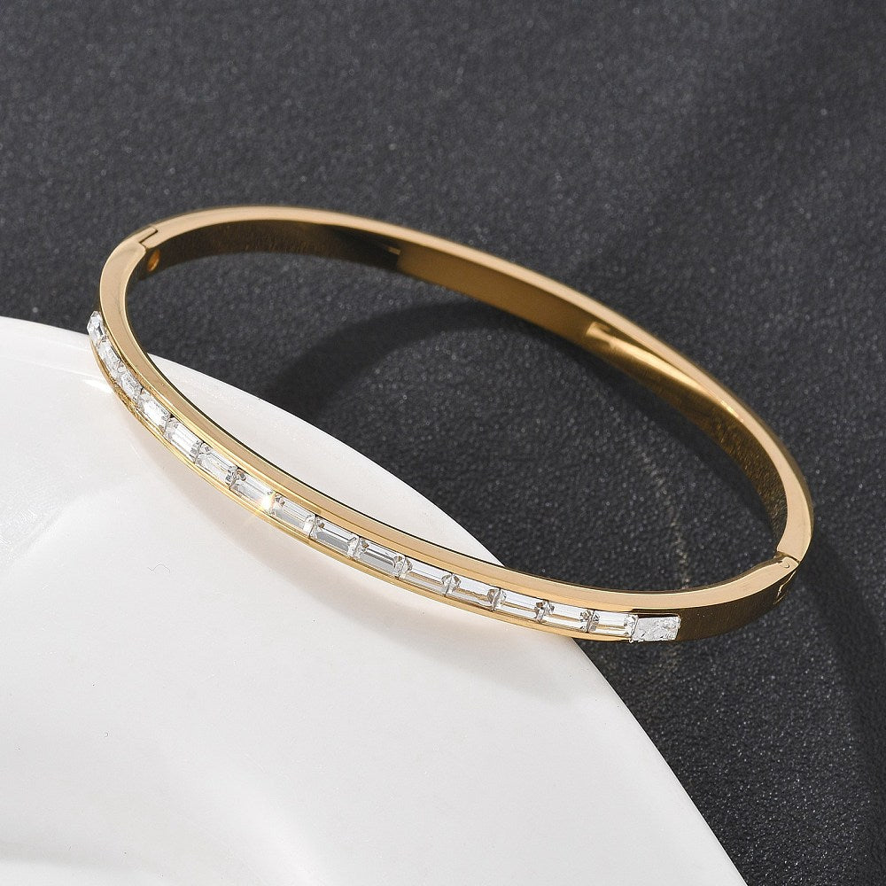Stainless Steel with Real 18K Gold Plated. Hinged Bangle Bracelet