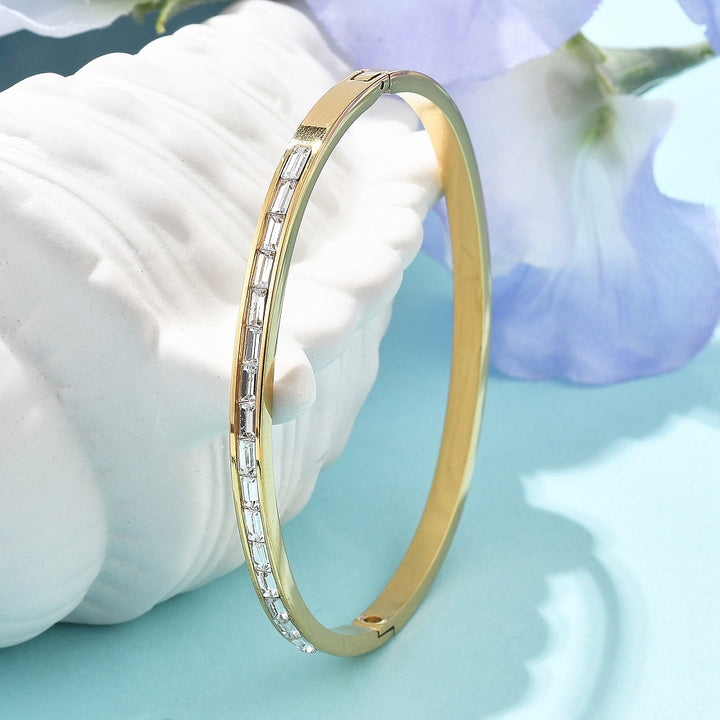 Stainless Steel with Real 18K Gold Plated. Hinged Bangle Bracelet