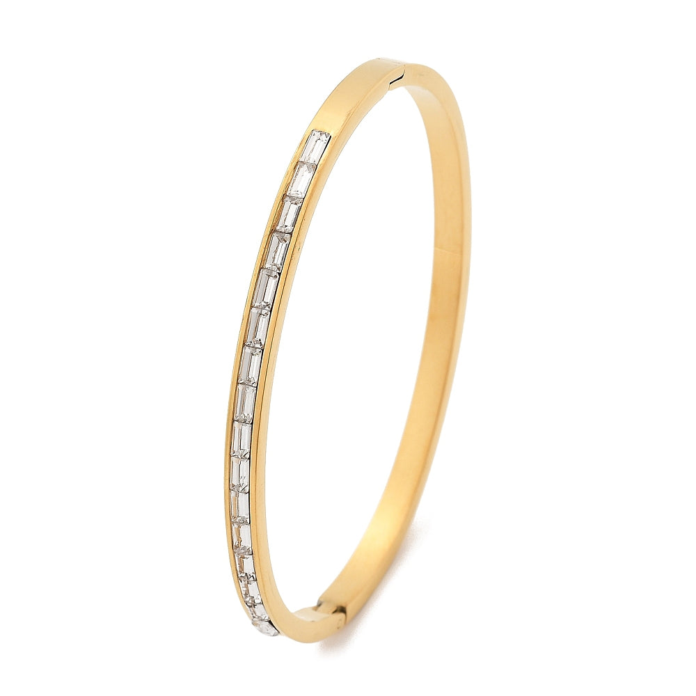 Stainless Steel with Real 18K Gold Plated. Hinged Bangle Bracelet