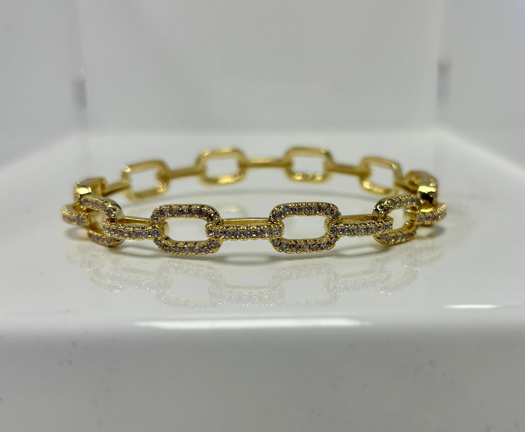 Hinged Bangle with Pave CZ Links Bracelet