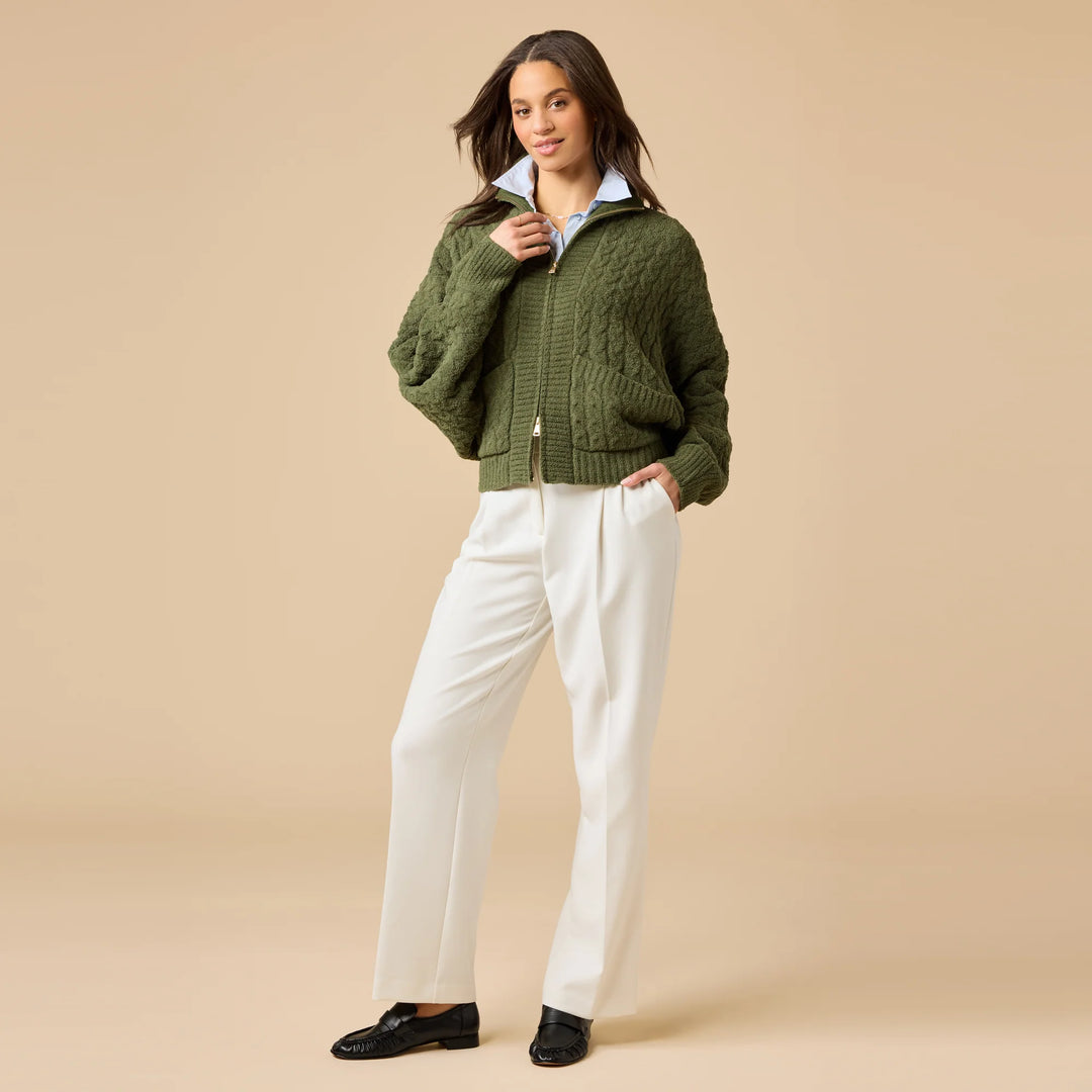Cable Knit Marshmallow Funnel Neck Double Zip Jacket
