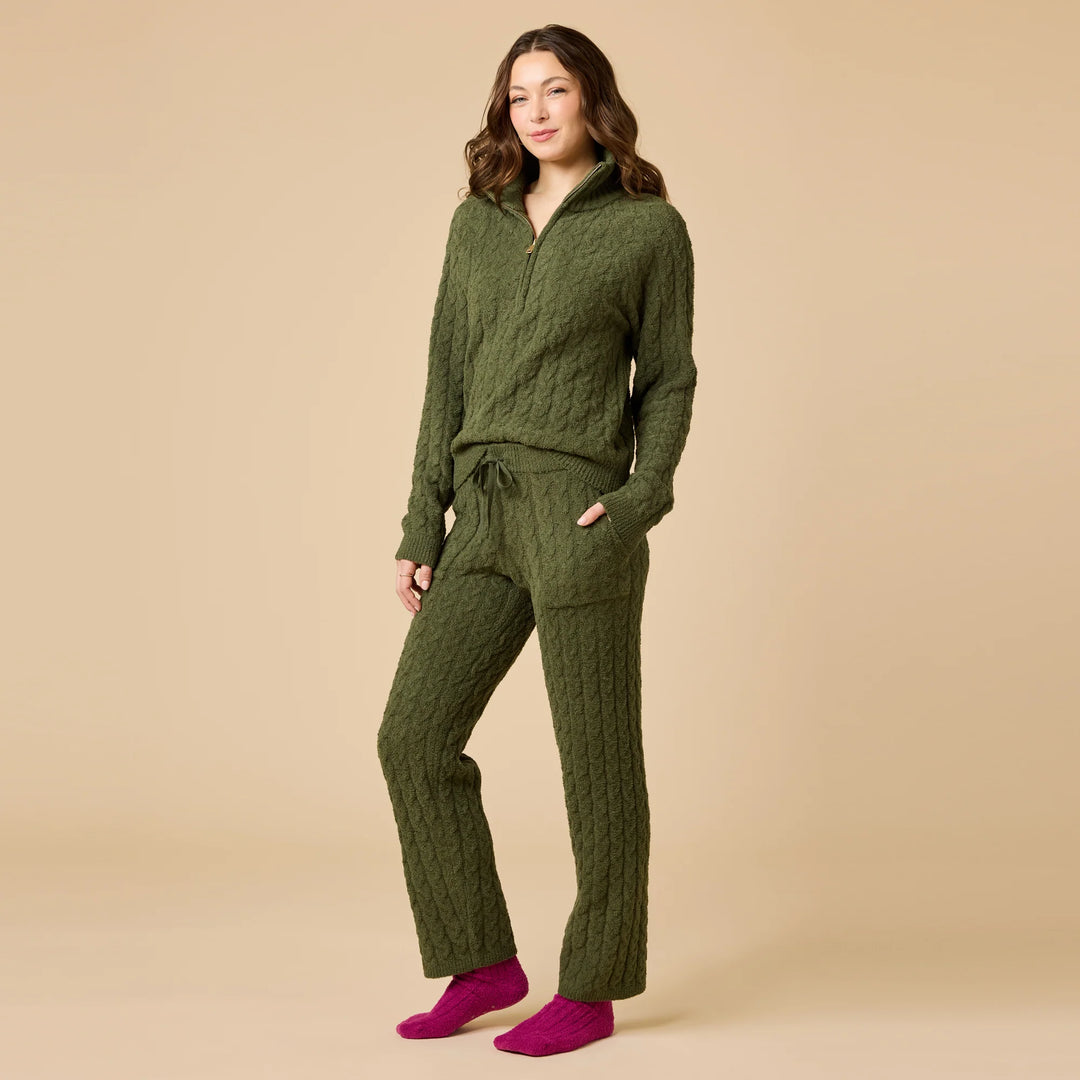 Cable Knit Marshmallow 1/2 Zip with Tapered Pant