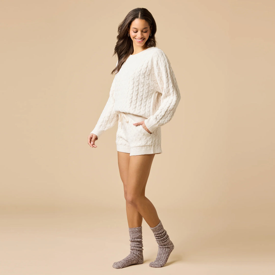 Cable Knit Marshmallow Crew Neck with Shorty Set