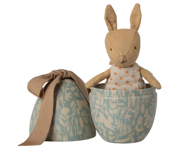 Easter egg with micro rabbit, Small - Dusty blue