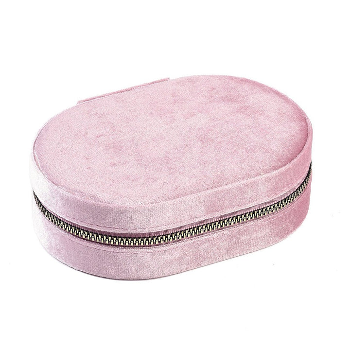 Italian Velvet Double Layers Jewelry Set Storage Zipper Boxes, Oval Jewelry Organizer Case for Earrings, Rings, Bracelets