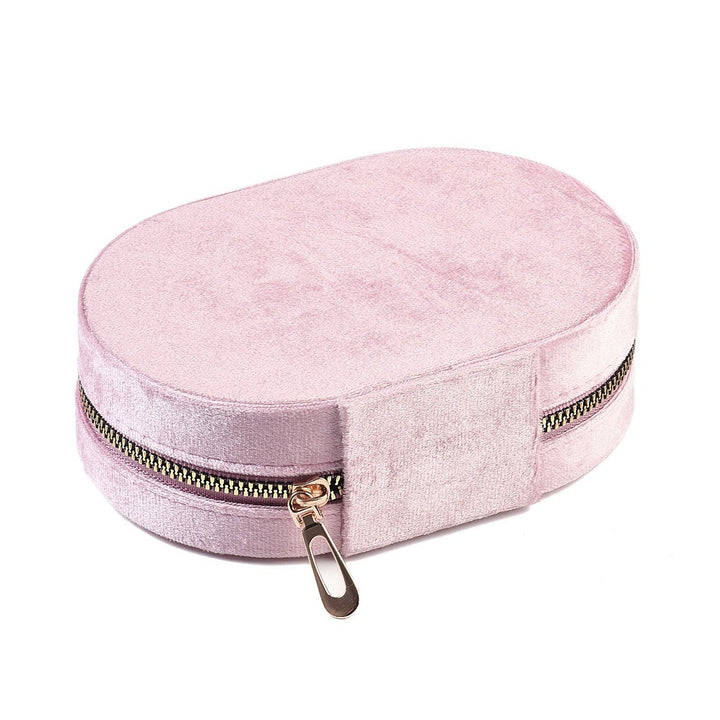 Italian Velvet Double Layers Jewelry Set Storage Zipper Boxes, Oval Jewelry Organizer Case for Earrings, Rings, Bracelets