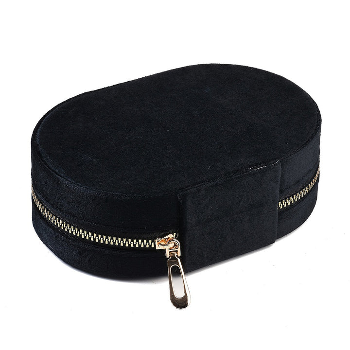 Italian Velvet Double Layers Jewelry Set Storage Zipper Boxes, Oval Jewelry Organizer Case for Earrings, Rings, Bracelets