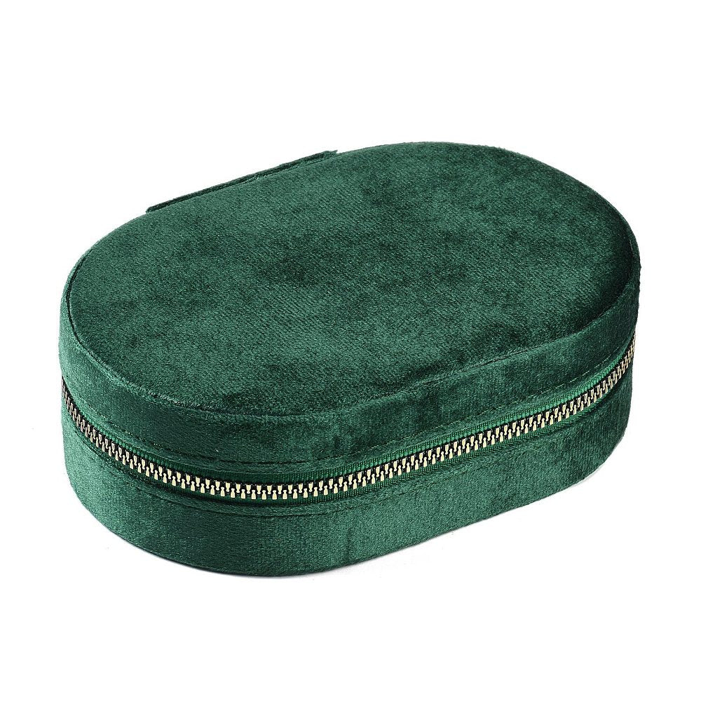 Italian Velvet Double Layers Jewelry Set Storage Zipper Boxes, Oval Jewelry Organizer Case for Earrings, Rings, Bracelets
