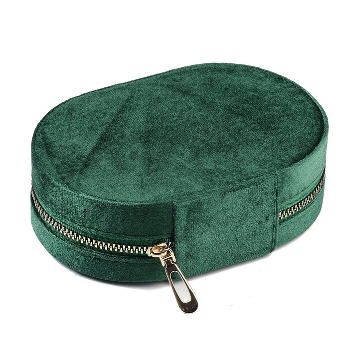 Italian Velvet Double Layers Jewelry Set Storage Zipper Boxes, Oval Jewelry Organizer Case for Earrings, Rings, Bracelets