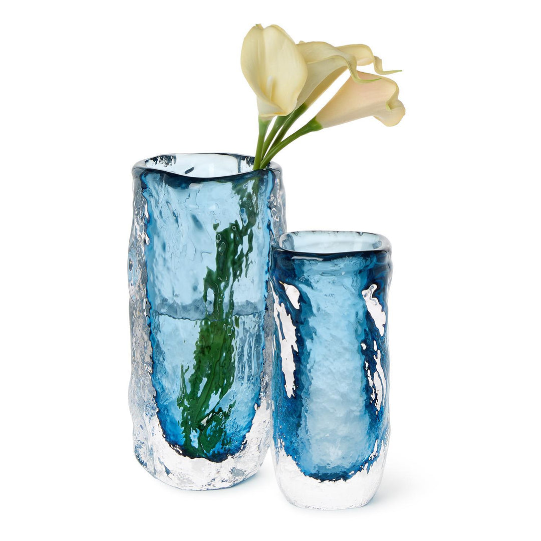 Vendome Blue/Clear Art Glass Vase - Hand Blown Glass