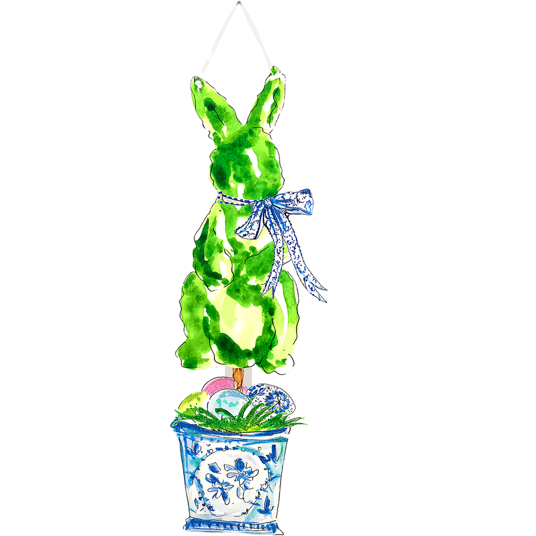 Boxwood Rabbits in Pots PVC Door Hanger