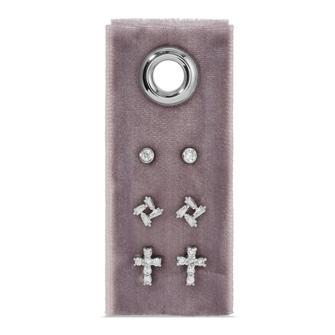 Cross Velvet Stud Gift Set Silver